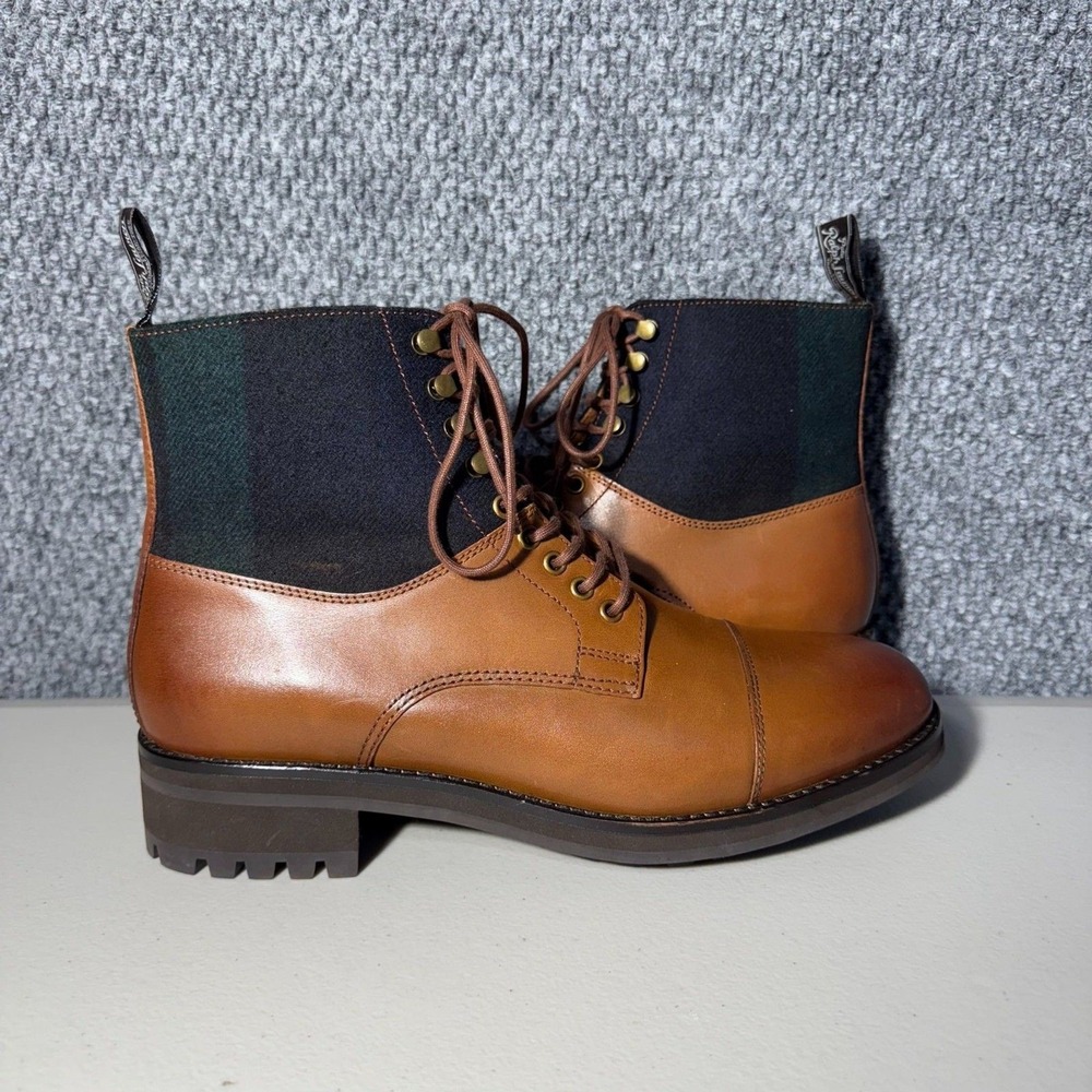 Polo Ralph Lauren Bryson Tan Brown Leather Wool Cap Toe Boots Men's Size 10 New